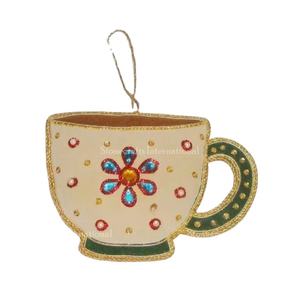 Personnalisable tasse forme arbre de noël suspendu ornement haute qualité tissu doré Zari broderie perlée travail taille Standard - Product Image 1