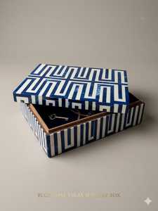 Handmade Blue Bone Inlay Jewelry <b>Box</b> Geometric Pattern Jewelry Storage Organizer Decorative Keepsake <b>Trinket</b> <b>Box</b> for Home Decor - Product Image 3