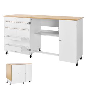 Tavolo da Cucito Pieghevole Multifunzionale Compatto con Ruote e Pioli in Legno, Postazione di Ricarica per Macchina da Cucire - Product Image 1