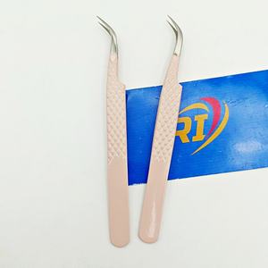 Pince à épiler professionnelle de haute qualité pour extensions de cils, en acier inoxydable, avec poignée ergonomique rose et diamant, courbée - Product Image 3