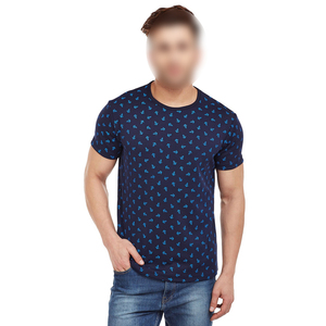 เสื้อยืดผู้ชายทรงปกติ ผ้าฝ้าย 100% คอกลม แขนสั้น เป็นมิตรกับสิ่งแวดล้อม ลายจุดสีน้ำเงินด้านหน้า สไตล์ลำลอง เนื้อผ้าเจอร์ซีย์ ระบายอากาศได้ดี ถักทออย่างประณีต - Product Image 2