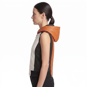 Chaleco de cuero con capucha para mujer, chaleco de cuero sin mangas con cremallera para mujer, chaleco de cuero sin mangas para niña, diseño personalizado - Product Image 3