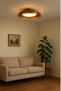 High End Mid Century Modern LED Brass Flush Mount <b>Ceiling</b> <b>Light</b> Vintage Style Dome Fixture <b>Retro</b> Metal Living Room - Product Image 2