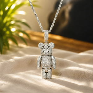Sterling Silver <b>Iced</b> <b>Out</b> Bear Pendant Necklace Moissanite Micro Insert Rope <b>Chain</b> Hip Hop Unisex Jewelry Gift - Product Image 1