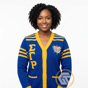 เสื้อไหมพรมอะคริลิกผสมขนสัตว์ Sigma Gamma Rho แบบสั่งทำพิเศษ ปักลายปักติดกระดุมด้านหน้า สไตล์ลำลอง สำหรับฤดูหนาว คุณภาพสูง เหมาะสำหรับชมรมนักศึกษา - Product Image 3