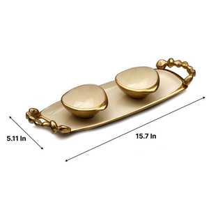 Plateau de service Aura Serve Glam en aluminium écologique et durable avec bord doré, deux bols, 15,7 pouces de long, pour la présentation des aliments - Product Image 1