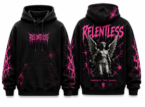 Sweat à capuche noir Relentless pour homme, style streetwear, coupe oversize, imprimé éclair rose, logo frontal, poche, manches classiques - Product Image 3