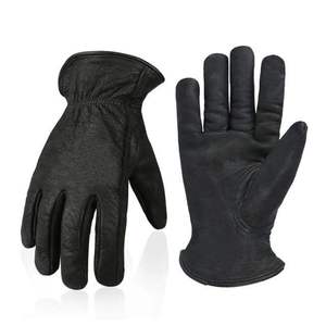 Gants de conduite pour homme en cuir de mouton véritable avec doublure en coton, doux, pour l'hiver, pour chauffeur, mécanicien, travail, sécurité, 11 oz, antidérapants - Product Image 5