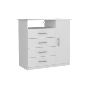 Credenza Bianca a Singola Anta con 4 Cassetti e Ripiano Aperto, Mobile Elegante di Qualità Superiore - Product Image 6