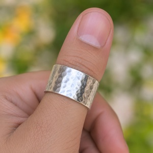 Anillo de Plata de Ley 925 con Bisel Ancho, Hecho a Mano, Moderno, Cristiano, para Boda, Compromiso, Aniversario, Regalo para Mujer - Product Image 1