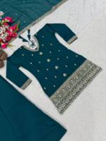 Sharara Gharara Sutra Crepe Hijau Terlaris Bordir Anti Kusut Bahan Daur Ulang IndoWeaves Desainer Etnik Pernikahan