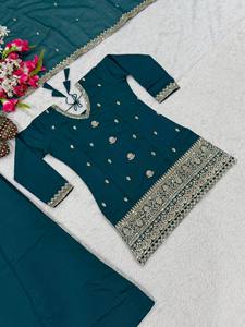 Topselling <b>Green</b> <b>Silk</b> Sharara Gharara Kurti Wholesale Set Gorgeous Designer Customize Ethnic Wedding Festive Ready To Wear - Product Image 3