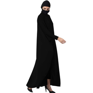 Ensemble Abaya Hijab en Coton Noir Brodé à la Main avec Imprimé Animal, Manches Longues, Longueur au Sol, Coupe Ample, Respirant, pour Femme Musulmane - Product Image 2