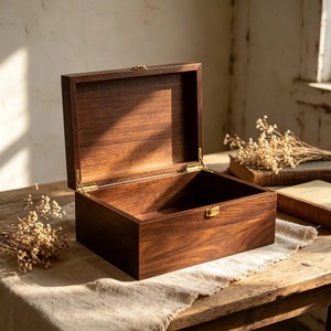 Boîte de rangement en bois de qualité supérieure avec couvercle à charnière, organisateur réutilisable pour cadeaux de mariage, photos, bijoux, en vente - Product Image 1