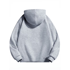 Sweat à capuche en molleton pour homme, coupe classique, respirant, gris uni, coton, décontracté, avec poche avant, pour l'hiver - Product Image 2