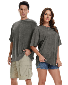 เสื้อยืดทรงโอเวอร์ไซส์ ผ้าฟอกสี 280 กรัม ทรงไหล่ตก คอกลม เสื้อพื้นฐานผู้ชาย วินเทจ แขนสั้น สีพื้น เสื้อยืด unisex - Product Image 5