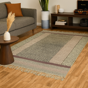 Alfombra de Área de Estilo Boho con Patrón Geométrico, Hecha a Mano, de Algodón Contemporáneo, Lavable, Antideslizante y Ecológica para Decoración del Hogar - Product Image 6