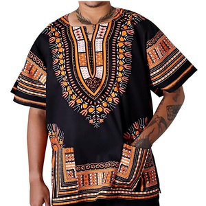 Chemise Dashiki africaine à col en V, manches courtes, imprimé géométrique, chemises Dashiki respirantes, motif tribal, chemises africaines d'été pour hommes - Product Image 4