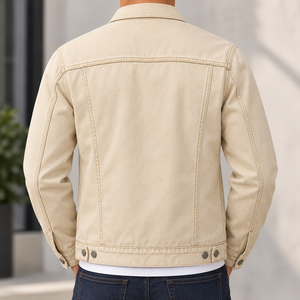 Nouvelle veste en jean unie pour homme, coupe ajustée, col rabattu, boutonnée, en coton, style camionneur, automne/hiver - Product Image 2