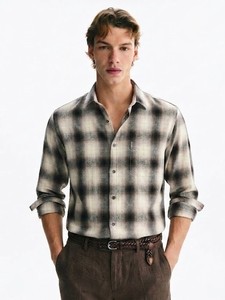 Camisa Casual de Algodón a Cuadros de Doble Botonadura para Hombre Enovate, Manga Larga, Cuello Clásico, Transpirable, para Verano - Product Image 1
