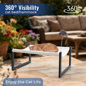 Lit surélevé pour chat avec vue à 360° °   View - Cadre en métal antirouille, matelas amovible lavable en machine (fin), comprend un jouet pour chat - Product Image 3