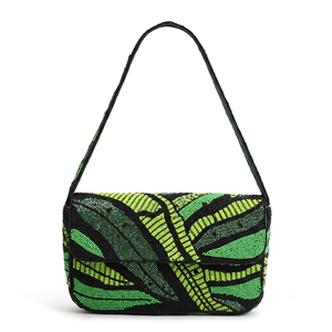 Handmade Palm Leaf Botanical Beaded Shoulder Bag Women <b>Green</b> Flap Evening <b>Clutch</b> Underarm Handbag Purse - Product Image 1