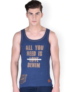Débardeur en coton pour homme avec imprimé denim, col rond, sans manches, vêtement décontracté - Product Image 1