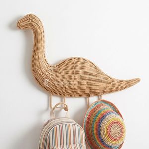 Rattan Dinosaur Wall Hook Woven Natural Fiber Eco-Friendly Kids Coat Hanger Vintage Living Room <b>Wardrobe</b> Wall Decor Organizer - Product Image 1