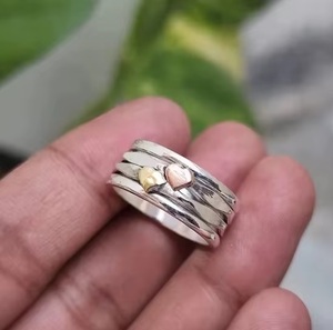Wholesale Heaven Crafts IGI Certified 925 Sterling Silver Handmade Wide Band Bohemian Christian Heart <b>Spinner</b> Fidget <b>Ring</b> - Product Image 3