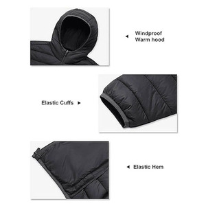 Men's Hooded Quilted Puffer Jacket Black Down Filled Windproof Zipper Front Winter <b>Coat</b> Casual Outerwear - Product Image 4