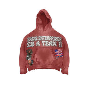 Sweat à capuche oversize pour homme en coton premium tricoté avec intérieur polaire brossé, impression personnalisée en relief sur le devant, anti-rétrécissement, écologique - Product Image 2