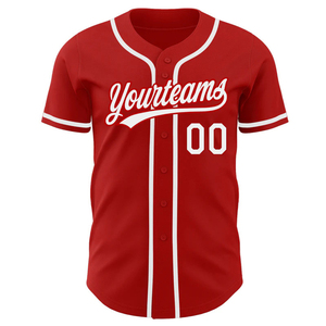 Maillot de baseball rouge Yourteams à manches courtes, boutonné, personnalisable, unisexe, pour adulte, en polyester respirant, haut de sport - Product Image 1