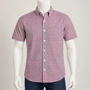 Chemises à manches courtes pour hommes, en coton mélangé à carreaux gingham, légères, décontractées, pour le bureau, à boutons, vente en gros, fournisseur en vrac - Product Image 1