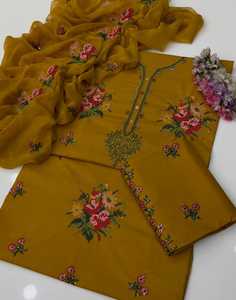 Salwar Kameez en coton marron pour femmes avec broderie florale, robe traditionnelle, tenue décontractée, toutes saisons, coupe classique - Product Image 2