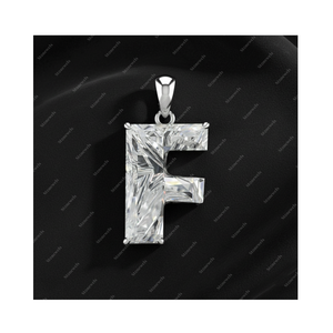 GIA IGI Certified DEF VVS VS Lab Grown Diamond Initial Alphabet Letter F Gold 925 Sterling Silver Solitaire Pendant <b>Gift</b> Him Her - Product Image 1