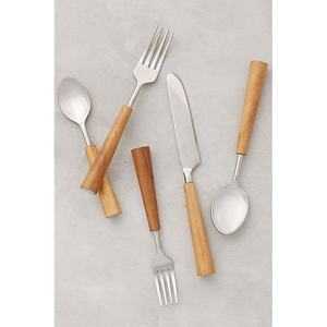 Tenedor y cuchara de acero inoxidable chapado en oro, juego de cuchillos de lujo con mango redondo - Product Image 3