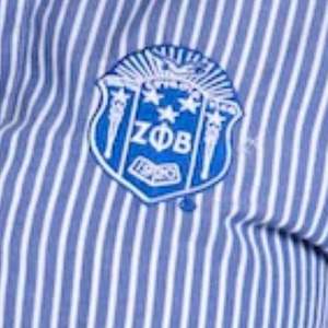 Camisa de Botones a Rayas Azules y Blancas Zeta Phi Beta para Mujer, Top de Algodón Casual y Formal con Letras Griegas Bordadas - Product Image 3
