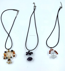 Collier artisanal moderne bohème en pierres semi-précieuses naturelles, pendentif ethnique en cristal, bijoux indiens pour femme - Product Image 4