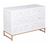 Nouveauté : Commode à 2 tiroirs et 2 portes en nacre blanche à motifs floraux, buffet en incrustation d'os, commode MOP