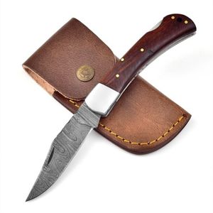 Cuchillos Plegables Coleccionables Hechos a Mano con Hoja de Patrón Damasco, Mango Decorativo de Hueso y Empuñadura de Metal Pulido para Caza al Aire Libre - Product Image 1