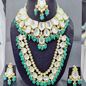 Indian Trendy Classic Choker Engagement Anniversary Wedding Party Gift <b>Set</b> Traditional <b>Crystal</b> Kundan Faux Pearl Alloy Gold - Product Image 1