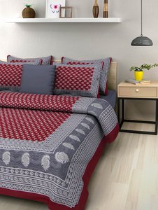 Parure de lit en coton King Size, housse de coussin, couvre-lit, décoration intérieure, literie, imprimé Jaipuri, 100 * 108 Sanganeri par les consignateurs indiens - Product Image 4