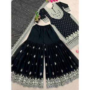 Robe de soirée de travail à broderie lourde-Gharara et Dupatta - Product Image 6