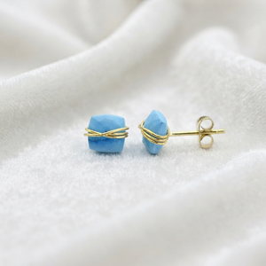Wholesale Ratnarachit Fashion Jewelry 18K Gold Plated Rose Quartz Square Gemstone Wire Wrapped Dainty <b>Stud</b> <b>Earrings</b> for Women - Product Image 6