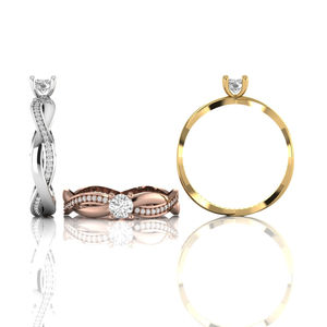 Star Dust Mujeres 14kYellow Gold Solitaire Anillo de compromiso Diseño retorcido único Regalo DE BODA clásico Diamante Perla Certificado IGI - Product Image 2