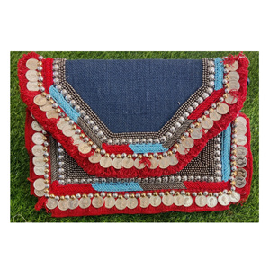 Women's Handcrafted Evening Clutch <b>Bag</b> Geometric Pattern Jute <b>Bag</b> Wholesale from Guru Kirpa Export House India - Product Image 4