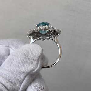 แหวนบลูแซฟไฟร์ทรงกลมสองวง แหวนหมั้นแต่งงานวินเทจ ของขวัญสำหรับเธอ เงินแท้ 925 - Product Image 3