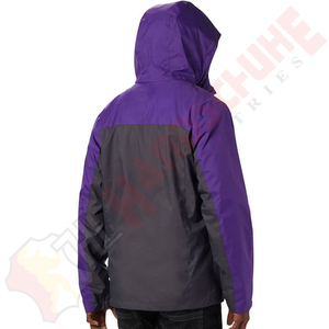 Veste Softshell Homme Imperméable et Légère à Capuche Zippée, Coupe-Vent, Color Block Violet et Gris, Idéale pour le Sport et la Randonnée, Vêtement d'Extérieur Élégant - Product Image 2