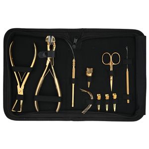 Kit d'outils pour extensions capillaires de salon : Pince à micro-perles en acier inoxydable, Pince à bandes adhésives, Outil de tirage à boucle, Mini-ciseaux - Product Image 1