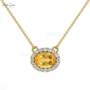 Proveedor de envío directo: Nuevo collar de halo con circonita natural de 7x5mm y engaste de garras, oro fino de 14k, doble piedra de nacimiento con diamantes, ideal para regalo de boda. - Product Image 1